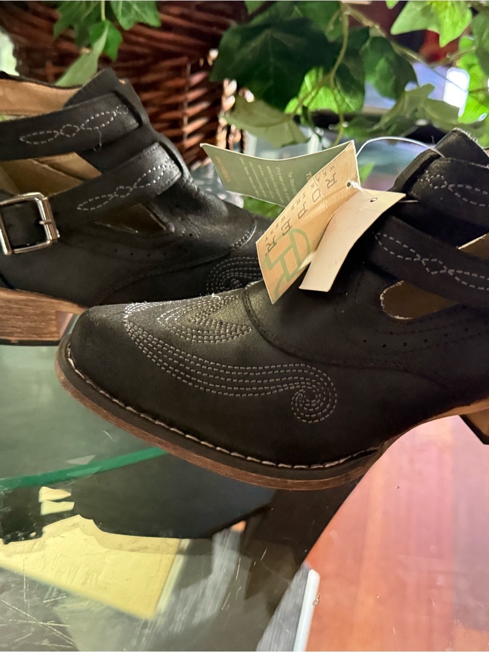 Roper Black Cutout Ankle Boot with Decorative Stitching